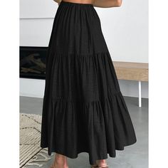 Black Cotton Blend Swing Maxi Skirt with Pockets Black Skirted Bottoms, Black Relaxed Maxi Skirt, Black Flared Maxi Skirt For Summer, Relaxed Black Maxi Skirt, Black Maxi Skirt For Summer, Black Tiered Maxi Skirt With Lining, Black Tiered Maxi Skirt With Lined Detail, Black Tiered Maxi Skirt For Spring, Black Tiered Summer Skirt