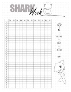 the shark week planner is shown in black and white