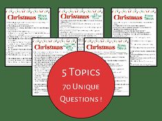 five christmas quiz questions with the text'5 topics to unquie questions '