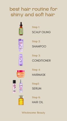 By following these steps and using these products you can get and maintain shiny and soft hair that looks and feels healthy. How To Take Care Of Long Hair, Best Hair Routine, Hair Care Steps, Shiny Soft Hair, Hair Steps, Make Your Hair Grow Faster, Obličejové Masky, Hair Grow Faster