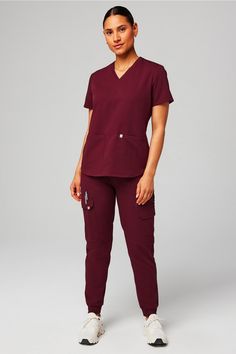 Method 2-Pocket Top + Evoke Cargo Jogger Fabletics female Activewear >> Scrubs >> Kits >> Product Feed regular Maroon Scrubs, Female Activewear, Medical Scrubs, Cargo Joggers, Fine Yarn, Pocket Top, Scrub Tops, Active Wear For Women, Scrubs