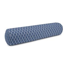 a blue and white striped yoga mat on a white background, with the top rolled up