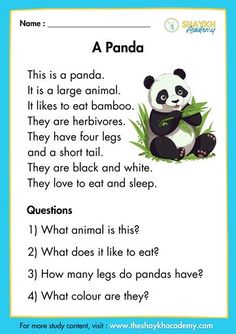 a panda worksheet for children to learn how to read and understand the animals