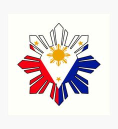 the philippines coat of arms with stars and sun on top in red, white, and blue colors