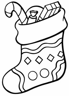 a christmas stocking with candy canes and an ornament on it coloring page