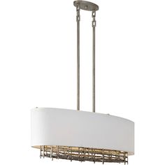 a chandelier that is hanging from the ceiling with white fabric on it and metal rods