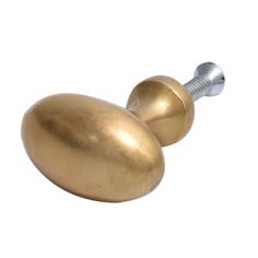 two brass colored knobs on a white background with a screw in the middle one has a metal head