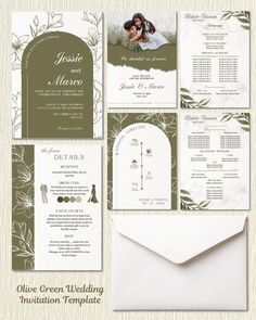 wedding stationery with green and white flowers