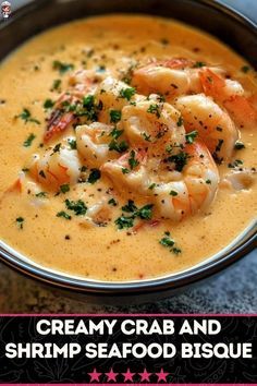 This Luxurious Crab and Shrimp Seafood Bisque is a decadent dish that combines tender shrimp, succulent crab, and a rich, creamy broth. Perfect for special occasions or when you need a comforting bowl of seafood goodness. #SeafoodLovers #CreamyBisque #CrabAndShrimp Crab And Shrimp Seafood Bisque, Crab Bisque Recipe, Seafood Bisque Recipe, Crab Soup Recipes, Bisque Soup Recipes, Crab And Shrimp, Chowder Recipes Seafood, Seafood Dish Recipes, Seafood Bisque