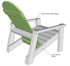 an adiron chair with measurements for the seat and back side, shown in green