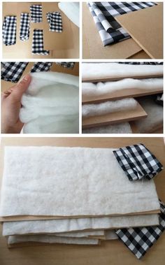 the steps to make a diy buffalo checkerboard table runner with white and black fabric