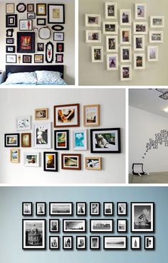 a collage of pictures with frames on the wall