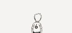 a black and white drawing of a person with the number six on his shirt in front of him