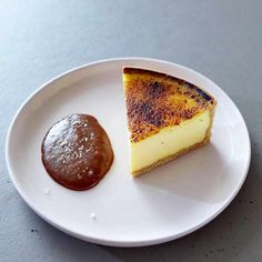 a piece of cheesecake on a white plate