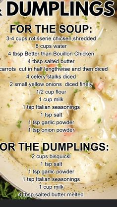 a recipe for dumplings in a bowl with instructions on how to make them and what to use it