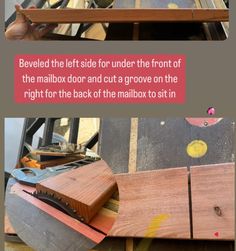 two pictures showing different types of wood being used to build a table with the top and bottom