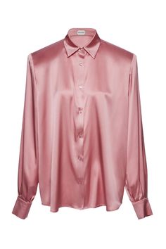 A classic button down blouse done in silk with removable shoulder pads. Shell 93% Silk 7% Elastane. True to size MAGDA BUTRYM SIZE CHART34 FR = 2 US36 FR = 4 US38 FR = 6 US40 FR = 8 US42 FR = 10 US Wear with Wide Leg Silk Tailored Pants | Pink PLEASE NOTE ALL SALE ITEMS ARE FINAL SALE Pink Silk Button Up Outfit, Silk Button Up Outfit, Pink Satin Shirt, Pink Silk Blouse, Satin Button Down Shirt, Clothing Closet, Fashion Reference, Silk Clothes, Magda Butrym