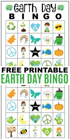 an earth day bingo game with the words free printable earth day bingo on it