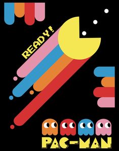 an advertisement for pac - man featuring a rocket ship