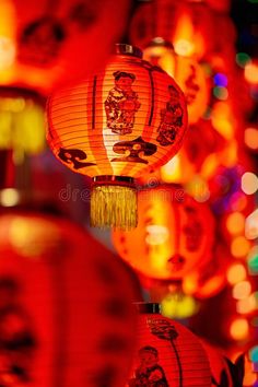 many red lanterns are lit up in the night sky royalty images and clippings