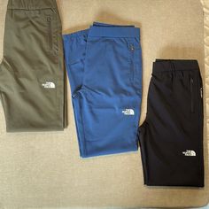 Nwt. Front Zip Pockets. Retail For $50/Ea. Green, Blue, Black. Sized As Xl Boys, But I’m A Men’s S And They Fit Me Perfectly. Specify Which Colour You Would Prefer. The North Face Functional Bottoms With Pockets, The North Face Sports Bottoms With Pockets, North Face Pants, Sportswear 4-way Stretch Joggers With Side Pockets, Mens Pants, Blue Black, The North Face, Zip Pockets, Blue Green