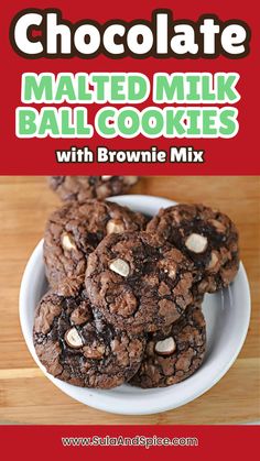 Chocolate Malted Milk Ball Cookies with Brownie Mix Whoppers Candy, Chewy Chocolate Brownies, Ball Cookies, Malted Milk Balls, Chocolate Malt, Malted Milk, Christmas Cookies Easy, Crinkle Cookies