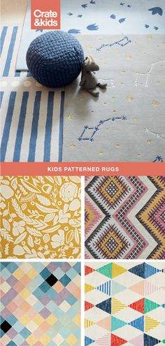 kids'patterns and rugs are featured in this article for the children's room