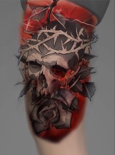 a skull with a crown on it's head is shown in this tattoo design