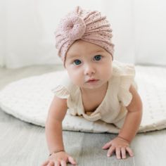 Eyelet Bun Baby Turban - Dusty Rose by Golden Dot Lane Accessories Golden Dot Lane Girls Knit Hat, Baby Turban Hat, Toddler Beanie, Knitted Hats Kids, Lightweight Baby, Baby Beanie Hats, Baby Turban, Korean Babies, Rose Beige