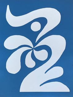 a blue and white sign with an abstract design