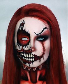 Womens Face Painting Halloween, Lollipop Makeup Look, Horror Makeup Looks, Halloween Makeup Horror, Halloween Face Paint Ideas, Scary Face Paint, Crazy Halloween Makeup