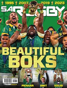 the cover of star rugby magazine features players from both teams holding up their trophies in celebration