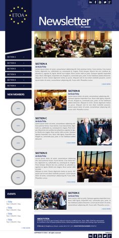 a blue and white website design for a news lettering company, it is designed to look like an office building