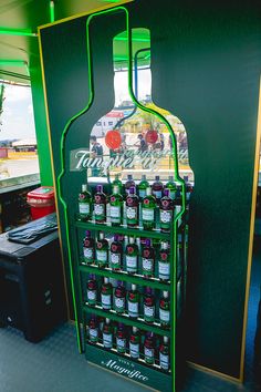 a vending machine that has many bottles on it