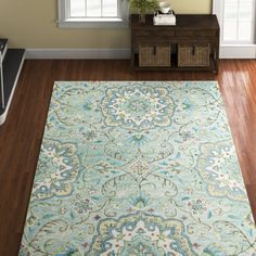 Lark Manor™ Andrieka Geometric Handmade Tufted Wool Area Rug in Green & Reviews | Wayfair Blue And Green Rug, Colorful Cottage, Persian Rug Designs, Colorful Area Rug, Rug Designs, Florida Living, Botanical Design, Cottage Ideas, Wool Area Rug