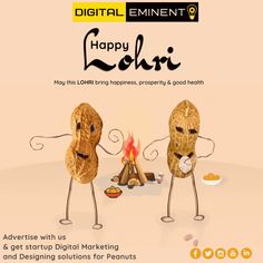 digital ement happy lohri advertise with two gourds roasting marshmallows over a campfire