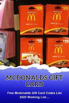 the mcdonalds gift card is on display in front of other cards and boxes for sale