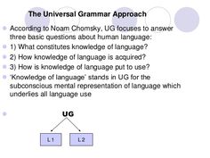 the universal grammar approach according to noam chnsky, ug focuses to answer three basic questions about human language