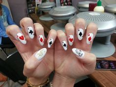 Vegas Theme Nails, Card Nail Designs, Poker Nails Design, Casino Nails Designs, Nails For Vegas Trip, Las Vegas Nails, Vegas Nails