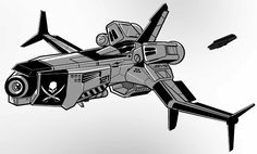 a black and white drawing of a space ship