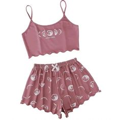 Short Pj Set, Top Halter, Triple Moon, Pink Crop Top