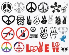 various peace signs and symbols on a white background