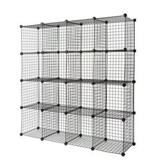 the wire shelving unit is shown with four shelves