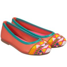 BILLIEBLUSH Orange Leather Shoes with Beaded Pattern Embroidered Shorts, Orange Leather