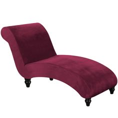 an upholstered chaise lounge chair with dark wood legs and footrests