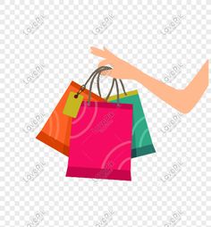 a hand holding shopping bags on transparent background