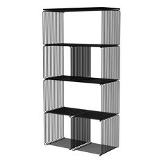 three black shelves stacked on top of each other in the shape of rectangles