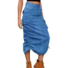 Introducing our newest addition to the 2024 Spring Collection the must-have women's denim skirt of the season! This trendy-forward skirt combines all the hottest trends for an unbeatable look that will have you turning heads wherever you go.Distinctive Features: Fashion-Forward Style: Our denim skirt is the epitome of chic with its high-waistline and cargo design, perfect for the trendy woman with a love for modern. Long Length: This skirt falls just above the knee, making it the perfect length Cargo Design, Womens Denim Skirts, Denim Skirt Outfits, Fall Skirts, Khaki Color, High Waisted Denim, Color Khaki, Spring Collection, Hottest Trends