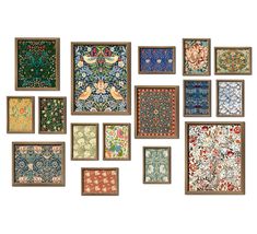 an assortment of framed and unframeed wall art pieces in various colors, patterns and designs