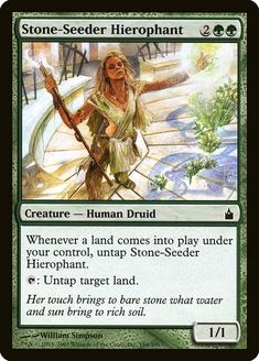 the card for stone - seeder heroplant, which features an image of a woman